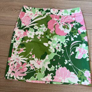 💐Talbots Sz 14P Green White Petal pink Floral Pencil Skirt  vibrant Green White